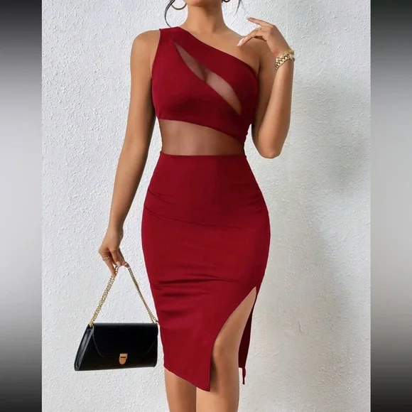 Sexy mesh insert slit thigh bodycon dress - Picture 2 of 7